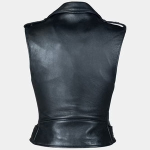 Women Black Leather Motorcycle Vest