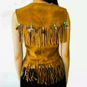 Women Native American Suede Leather Fashion Vest