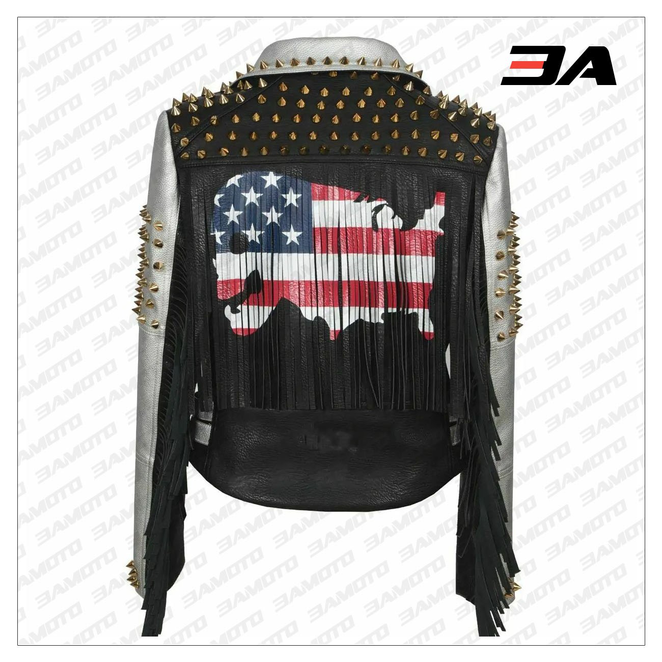 Women Punk Biker Jacket Letter Print Graffiti Rivet Fringe Coat - 3A MOTO LEATHER