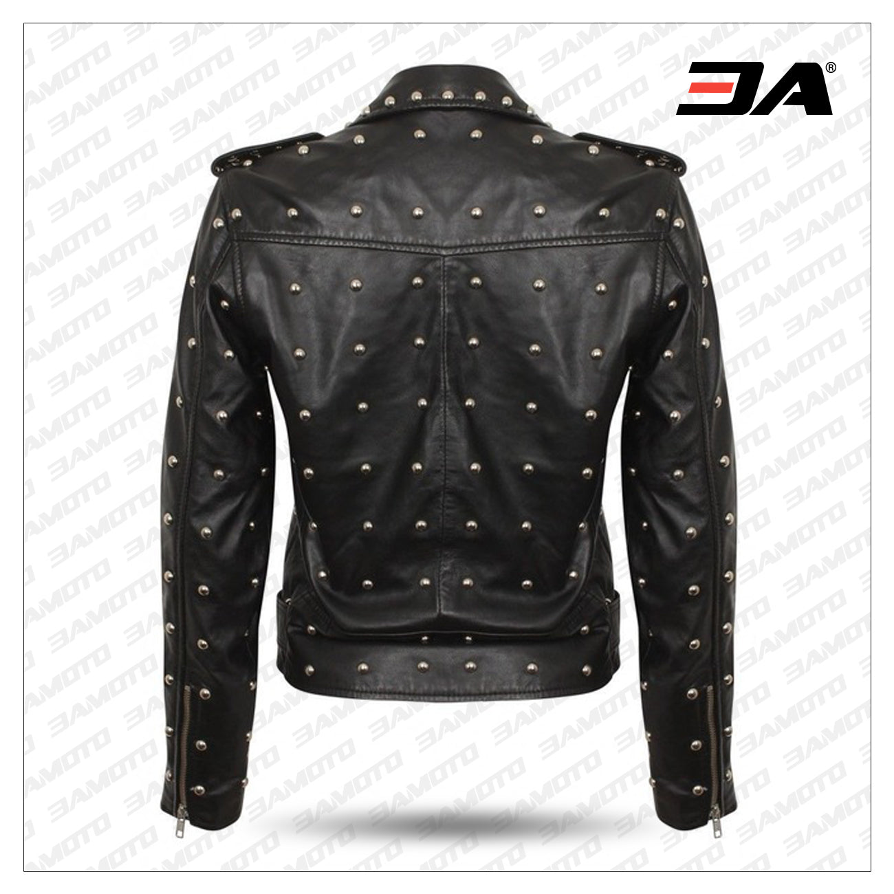 Women s Gothic Black Leather Jacket Golden Studs Brando Jacket