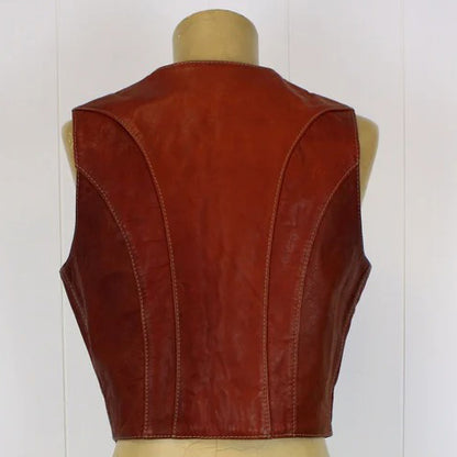 Womens 1970s Brown Leather Vest