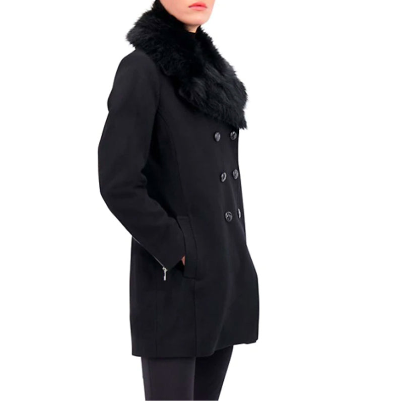 womens black faux fur trimmed peacoat