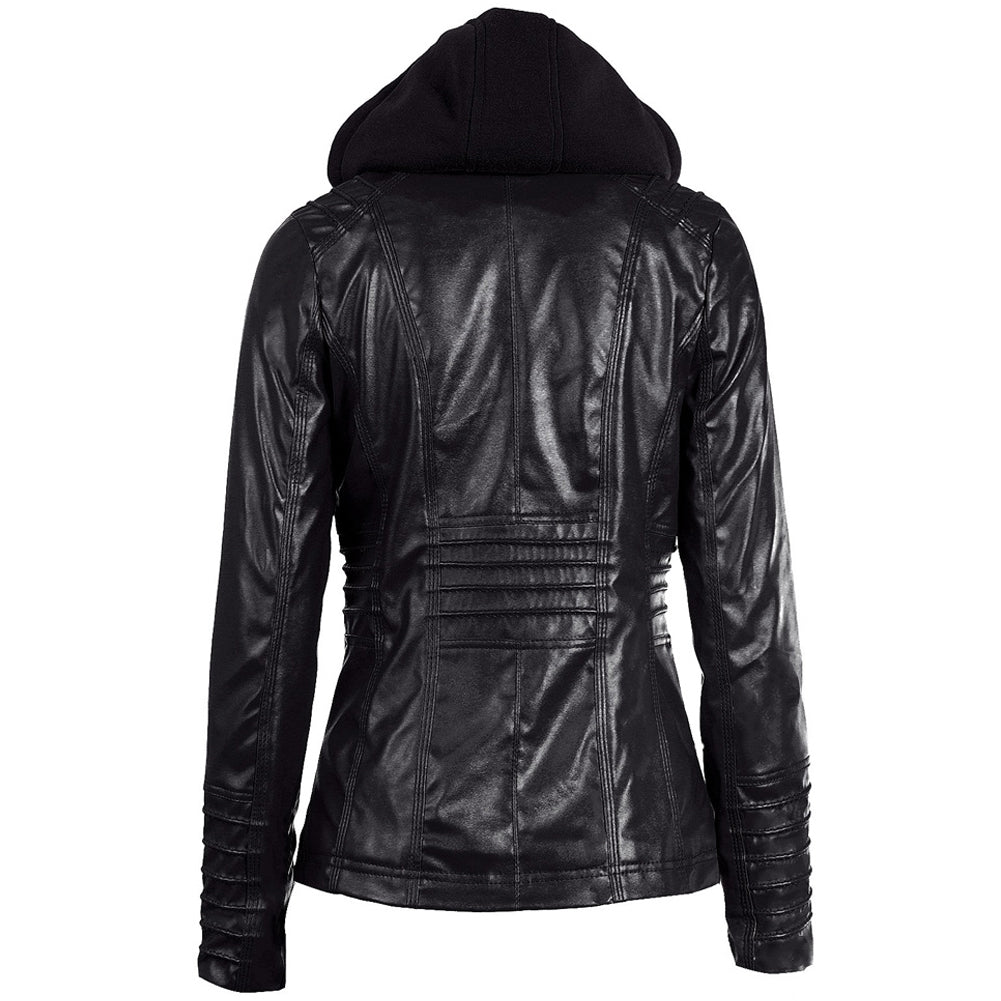 Dames leren parka jas met capuchon-Boekarest Dames leren parka jas met capuchon-Boekarest