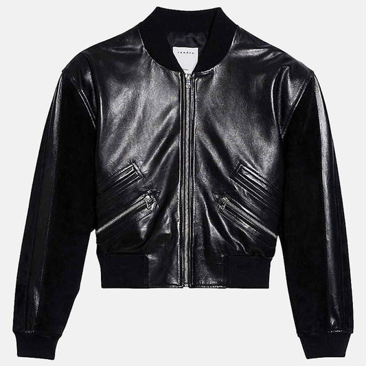 womens black leather bomber jacket - Fashion Leather Jackets USA - 3AMOTO