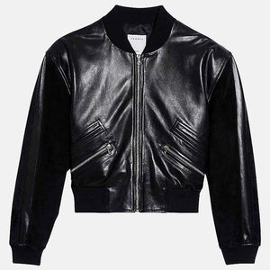 womens black leather bomber jacket
