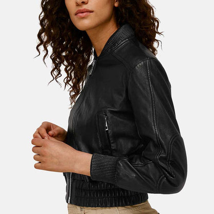 womens black leather jacket