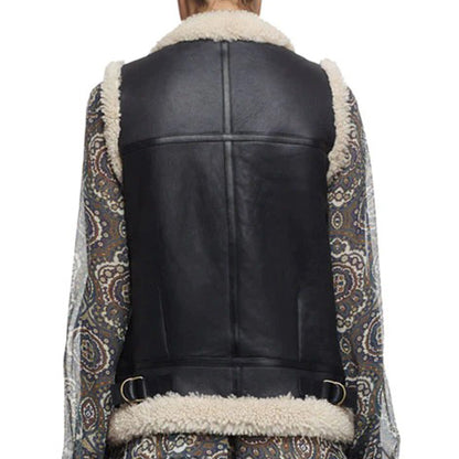 Women’s Black Leather Shearling Vest