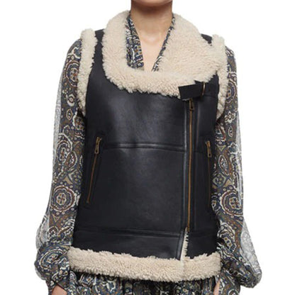 Women’s Black Leather Shearling Vest