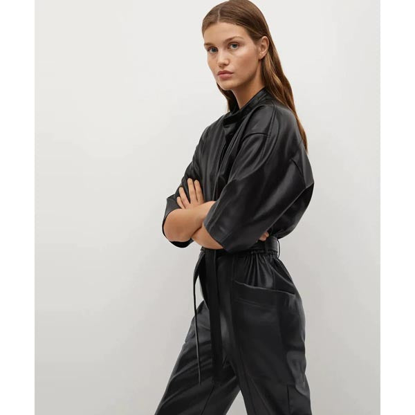 Women's Black One Piece Real Leather Dress Jumpsuit Women's Black One Piece Real Leather Dress Jumpsuit