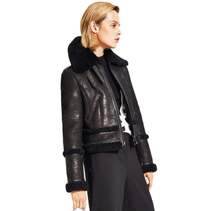 womens black shearling leather jacket