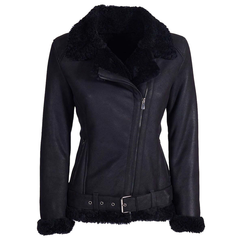 womens black shearling leather jacket