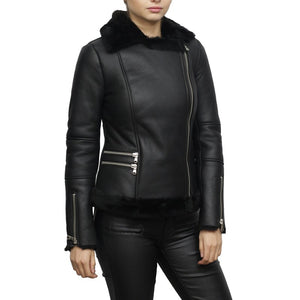 womens black sheepskin leather jacket
