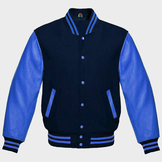 Womens Blue Varsity Jacket - Fashion Leather Jackets USA - 3AMOTO