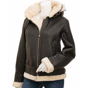 womens brown leather shearling jacket