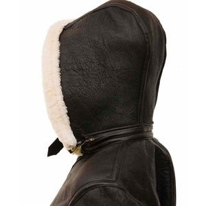 womens brown shearling leather hood