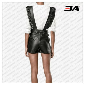 Black Leather Romper Shorts