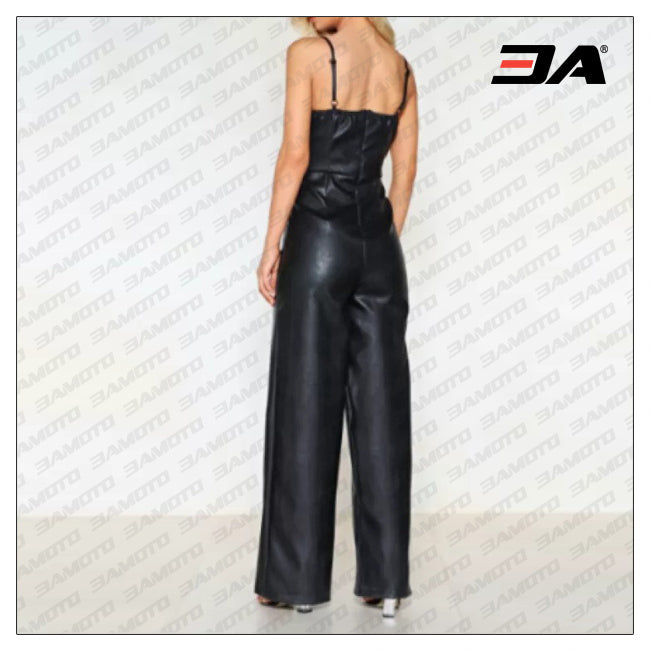 Black Leather Full Length Jumpsuit