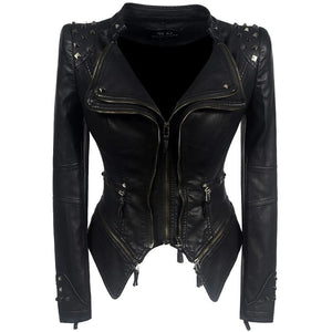 Women's Gothic Leather Jacket with Shoulder Studs