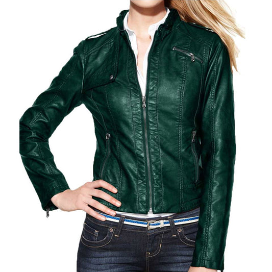 womens green motorcycle leather jacket - 3amoto shop