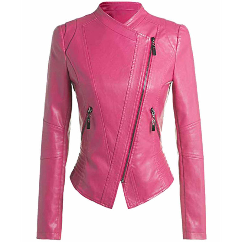 Women’s Motorcycle Fitted Hot Pink Leather Jacket