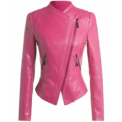 Women's Motorcycle Fitted Hot Pink Leather Jacket Women's Motorcycle Fitted Hot Pink Leather Jacket