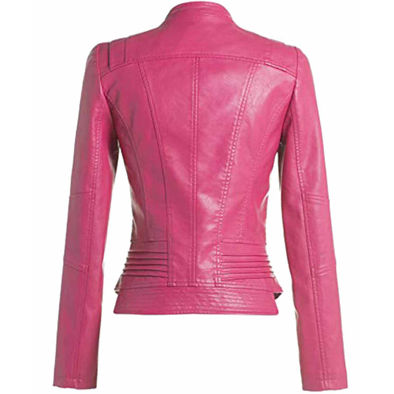 Women’s Motorcycle Fitted Hot Pink Leather Jacket