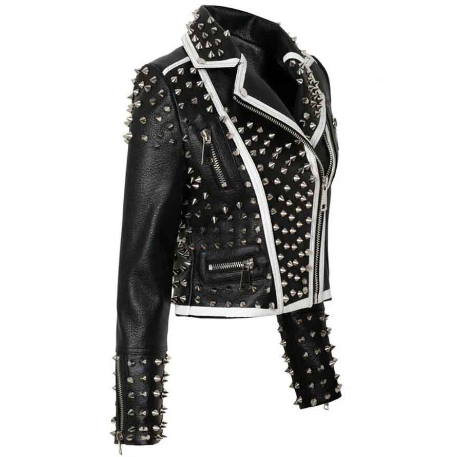 Women's Punk Style Black Studded Leather Jacket