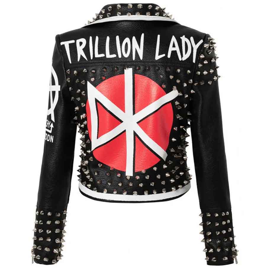 Womens White Studded Punk Leather Jacket