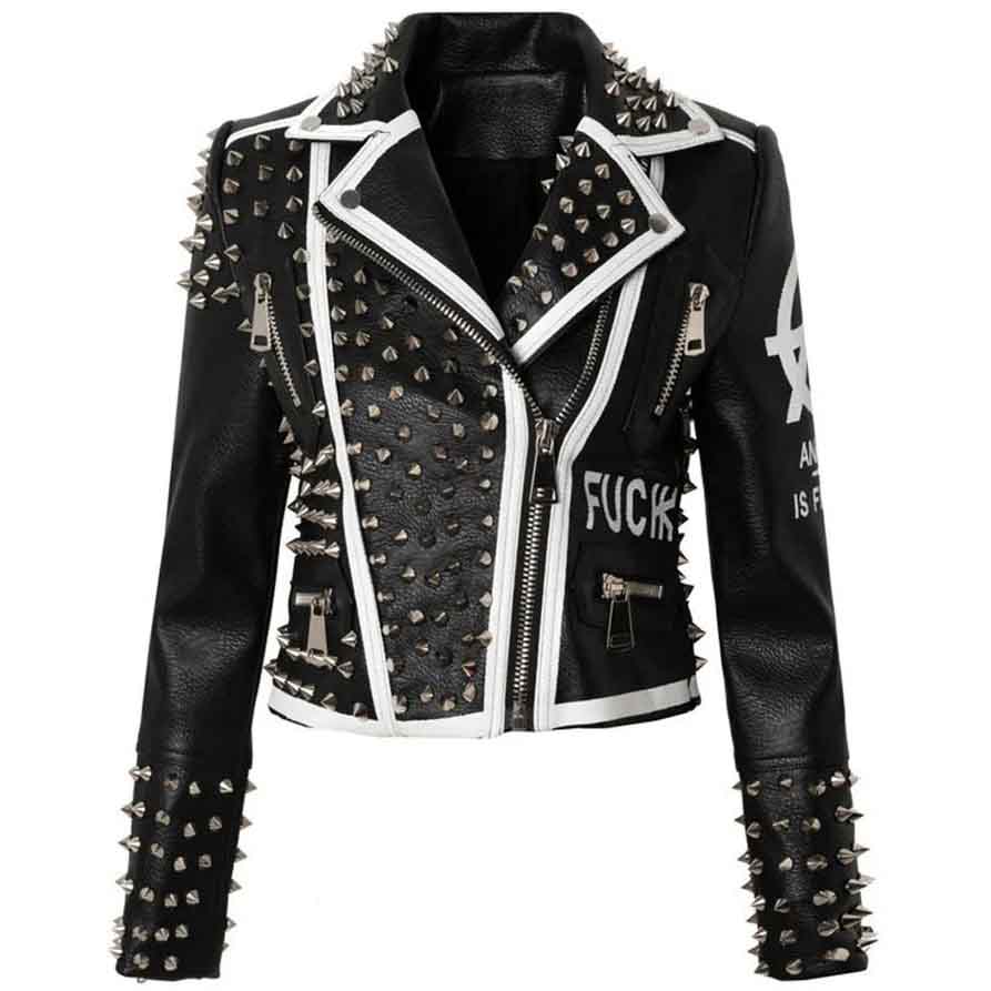 Women's Punk Style Black Studded Leather Jacket