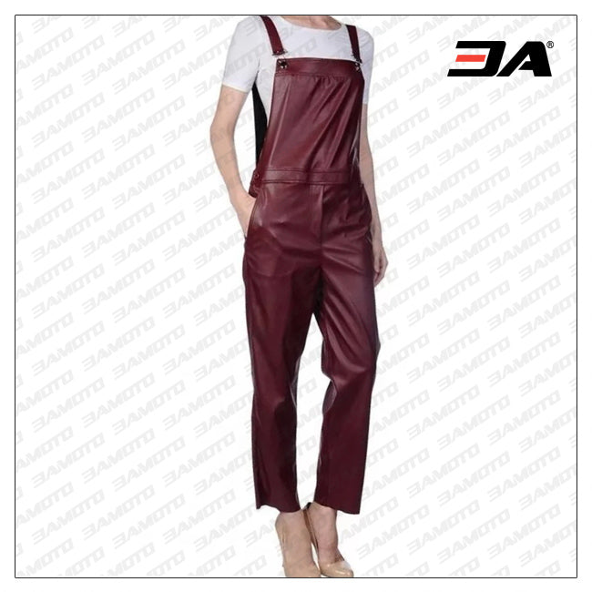 Womens Smart Wear Original Sheepskin Burgundy Leather Jumpsuit