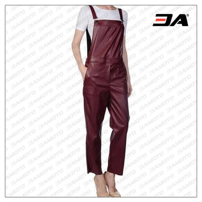 Womens Smart Wear Original Sheepskin Burgundy Leather Jumpsuit