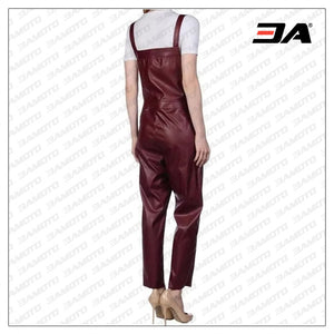 Womens Burgundy Leather Jumpsuit
