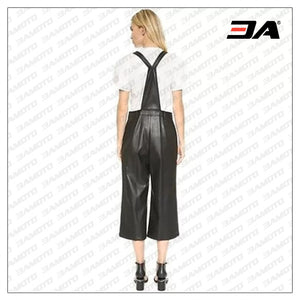 Womens Black Leather overall Jumpsuit