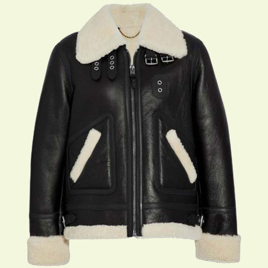 Women's B3 Ivory Shearling Leather Jacket - Fashion Leather Jackets USA - 3AMOTO