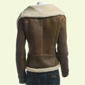womens brown leather shearling jacket