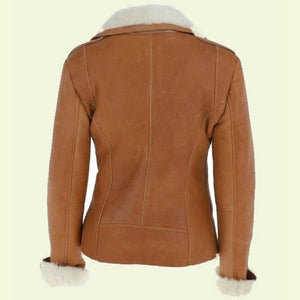 Women's Camel Brown Leather Shearling Jacket