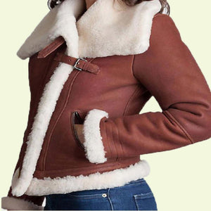 womens brown leather sheepskin jacket