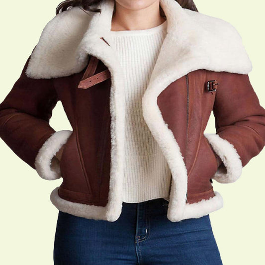 womens brown sheepskin shearling leather jacket - Fashion Leather Jackets USA - 3AMOTO