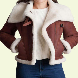 womens brown sheepskin shearling leather jacket