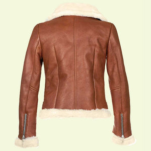 womens white shearling brown leather jacket