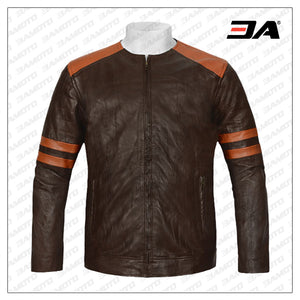 Wrinkled Brown Leather Fighter T-shirt Jacket