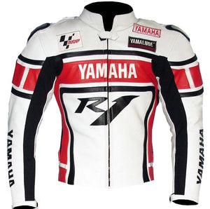 Yamaha R1 Red and White Motorcycle Leather Racing Jacket