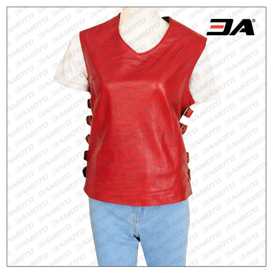 Trending Women Maroon Leather Vest - 3amoto shop